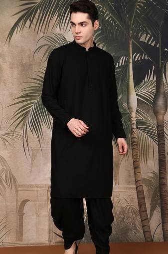 Black cotton chikankari kurta pajama for mens