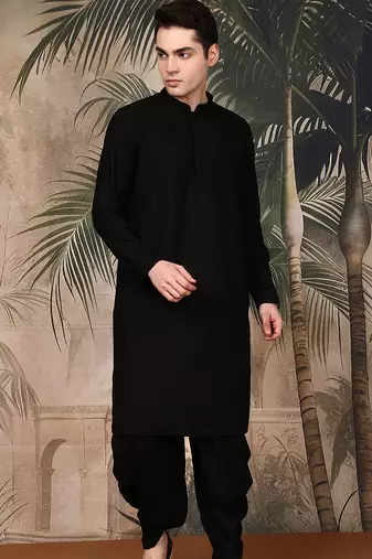 Black cotton chikankari kurta pajama for mens