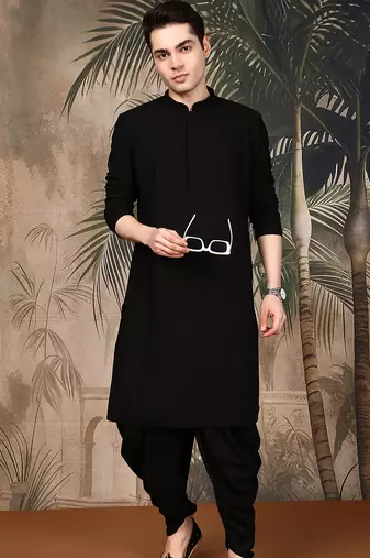 Black cotton chikankari kurta pajama for mens
