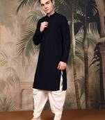 Deep blue cotton chikankari kurta pajama for mens