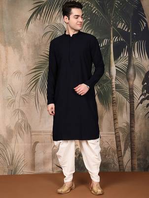 Deep blue cotton chikankari kurta pajama for mens 2