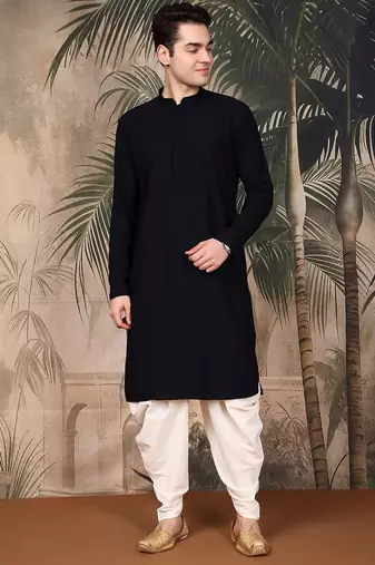 Deep blue cotton chikankari kurta pajama for mens