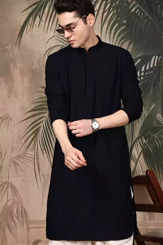 Deep blue cotton chikankari kurta pajama for mens