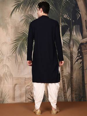 Deep blue cotton chikankari kurta pajama for mens 4