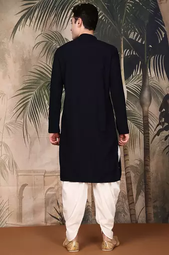 Deep blue cotton chikankari kurta pajama for mens