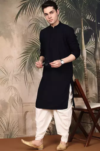 Deep blue cotton chikankari kurta pajama for mens