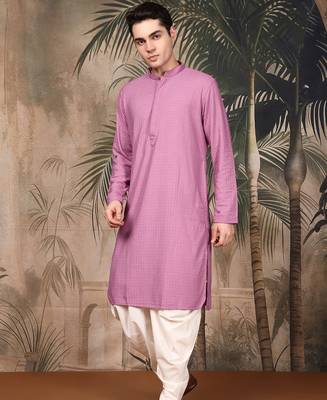Deep pink cotton chikankari kurta pajama for mens 1