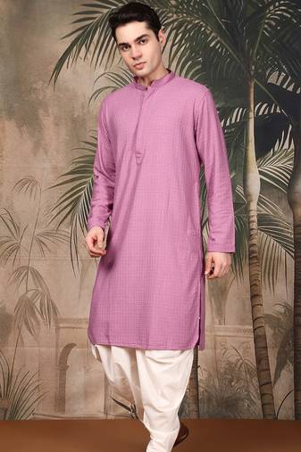 Deep pink cotton chikankari kurta pajama for mens