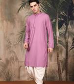 Deep pink cotton chikankari kurta pajama for mens