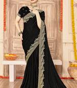 Black sequin zari embroidered siroski stone work two tone silk saree sari