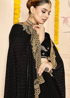 Black sequin zari embroidered siroski stone work two tone silk saree sari 2