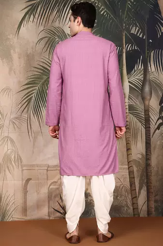 Deep pink cotton chikankari kurta pajama for mens
