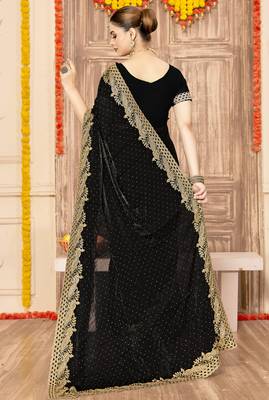 Black sequin zari embroidered siroski stone work two tone silk saree sari 3