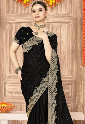 Black sequin zari embroidered siroski stone work two tone silk saree sari 4