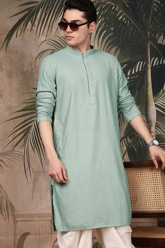 Green cotton chikankari kurta pajama for mens