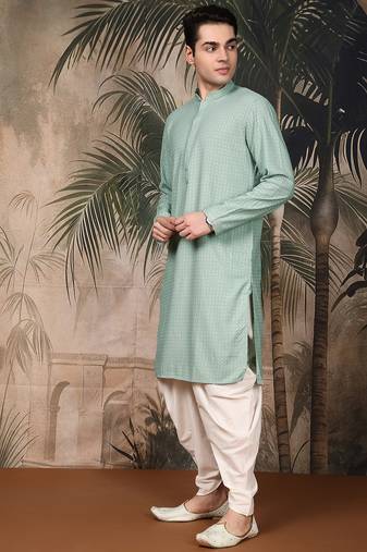 Green cotton chikankari kurta pajama for mens