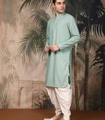 Green cotton chikankari kurta pajama for mens