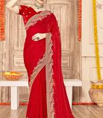 Red sequin zari embroidered siroski stone work two tone silk saree sari