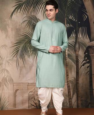 Green cotton chikankari kurta pajama for mens 3
