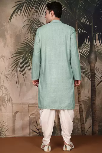 Green cotton chikankari kurta pajama for mens