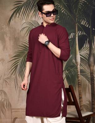Maroon cotton chikankari kurta pajama for mens 2