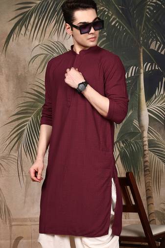 Maroon cotton chikankari kurta pajama for mens