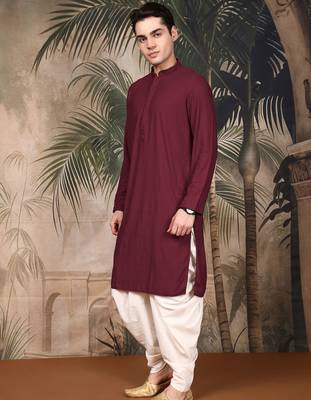 Maroon cotton chikankari kurta pajama for mens 3