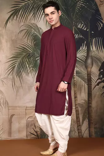 Maroon cotton chikankari kurta pajama for mens