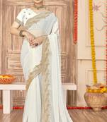 White sequin zari embroidered siroski stone work two tone silk saree sari