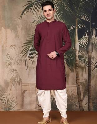 Maroon cotton chikankari kurta pajama for mens 1