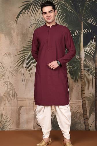 Maroon cotton chikankari kurta pajama for mens