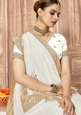 White sequin zari embroidered siroski stone work two tone silk saree sari 2