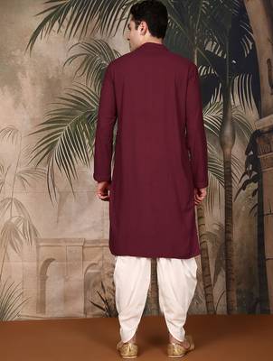 Maroon cotton chikankari kurta pajama for mens 4