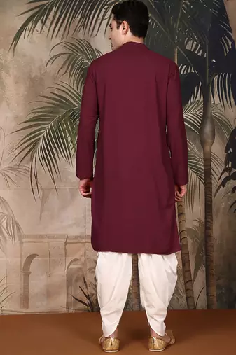 Maroon cotton chikankari kurta pajama for mens
