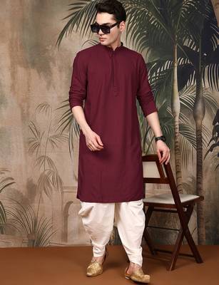 Maroon cotton chikankari kurta pajama for mens 5