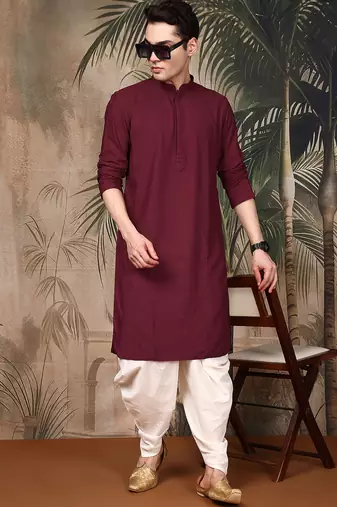Maroon cotton chikankari kurta pajama for mens