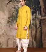 Mustard cotton chikankari kurta pajama for mens
