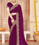 Wine sequin zari embroidered siroski stone work two tone silk saree sari