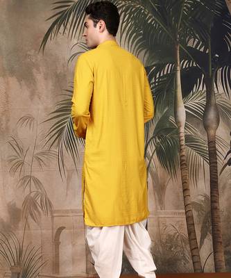 Mustard cotton chikankari kurta pajama for mens 4