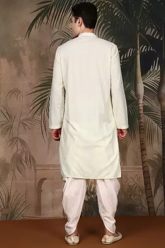 Off white cotton chikankari kurta pajama for mens