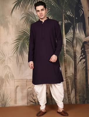 Purple cotton chikankari kurta pajama for mens 1