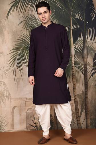 Purple cotton chikankari kurta pajama for mens