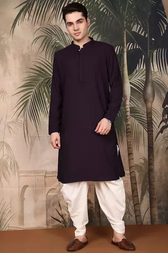 Purple cotton chikankari kurta pajama for mens
