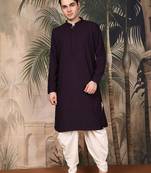Purple cotton chikankari kurta pajama for mens