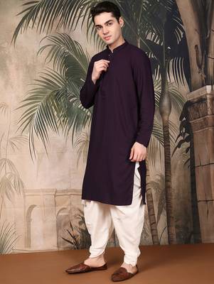 Purple cotton chikankari kurta pajama for mens 2