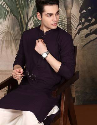 Purple cotton chikankari kurta pajama for mens 3