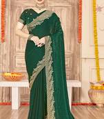 Green sequin zari embroidered siroski stone work two tone silk saree sari