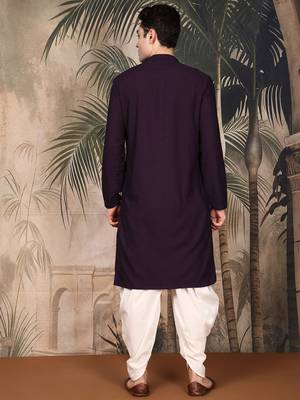 Purple cotton chikankari kurta pajama for mens 4