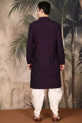 Purple cotton chikankari kurta pajama for mens