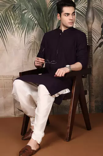 Purple cotton chikankari kurta pajama for mens